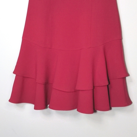 ELIZA J Stretch Ruffle Crepe Sheath Drop Waist Short Sleeve Dress Berry Barbie - Picture 4 of 15